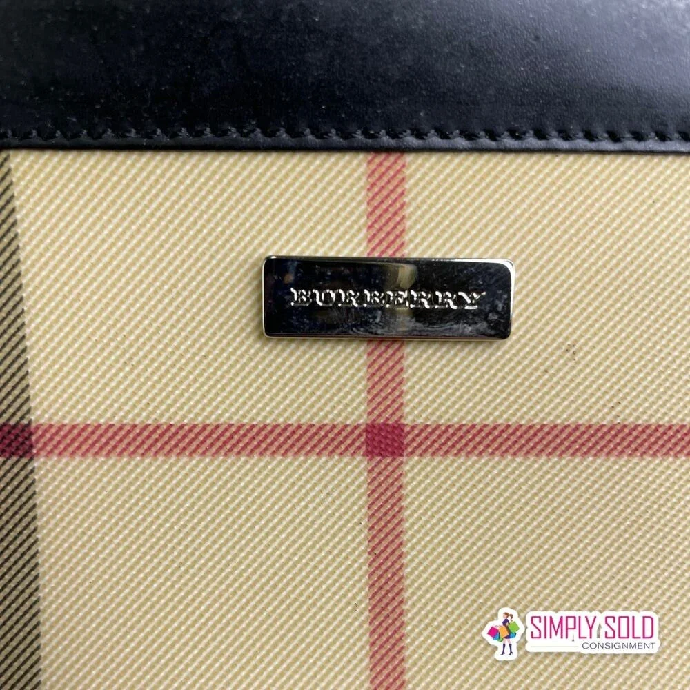 Burberry Vintage Nova Check Wallet Card‎ Coin Holder Black Tan Leather England